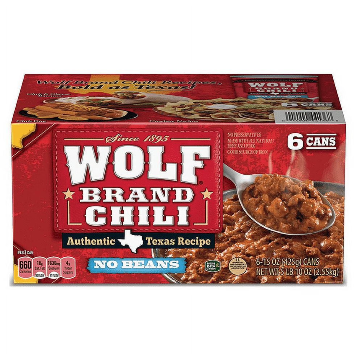 Chili Thịt Bò Wolf Brand No Bean Chili – Lốc 6 Lon x 425g