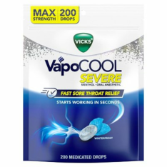 Viên Ngậm Hỗ Trợ Giảm Đau Họng & Giảm Ho Vicks VapoCOOL Severe –  Hộp 200 Viên