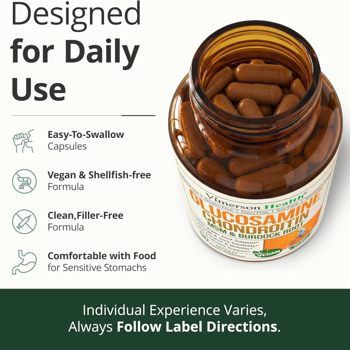 Viên Uống Hỗ Trợ Xương Khớp Thuần Chay Vimerson Health Vegan Glucosamine Chondroitin MSM – Hộp 90 Viên