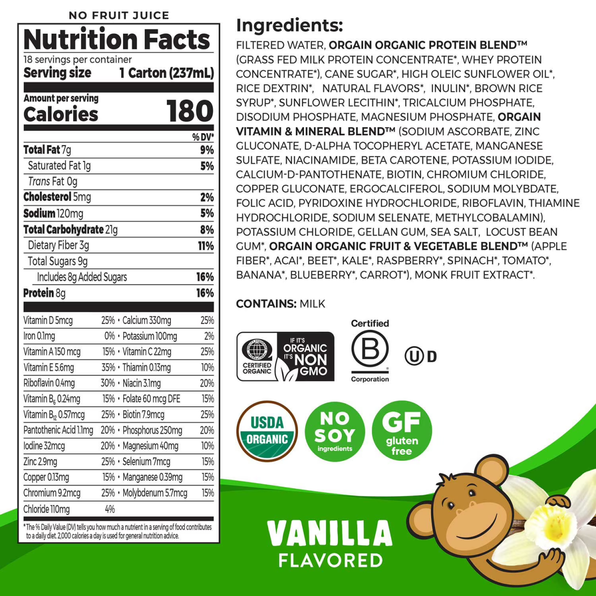 Sữa Dinh Dưỡng Hữu Cơ Vị Vani Orgain Kids Organic Nutritional Shake Vanilla – Thùng 18 Chai x 8 Oz