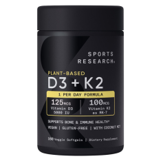 Viên Uống Bổ Sung Vitamin D3 + K2 Sports Research - Hộp 160 Viên