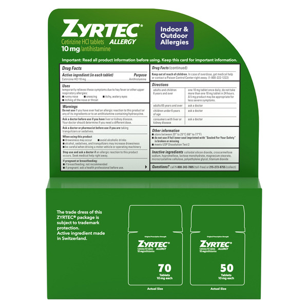 Viên Uống Giảm Dị Ứng Zyrtec Tablets 10 mg – Set 2 Hộp 