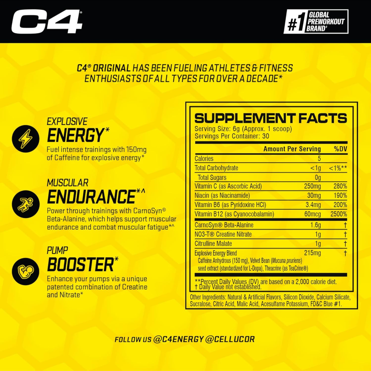 Bột Pre-Workout C4 Original Icy Blue Razz - Hộp 180g