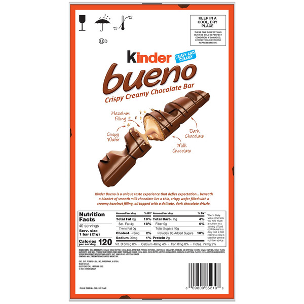 Bánh Socola Wafer Kinder Bueno Crispy Wafer with Creamy Nut Filling in Milk Chocolate – Hộp 20 Thanh