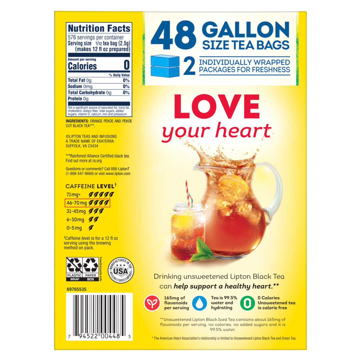 Trà Đen Túi Lọc Cỡ Lớn Lipton Iced Tea Gallon Size Tea Bags – Hộp 48 Túi