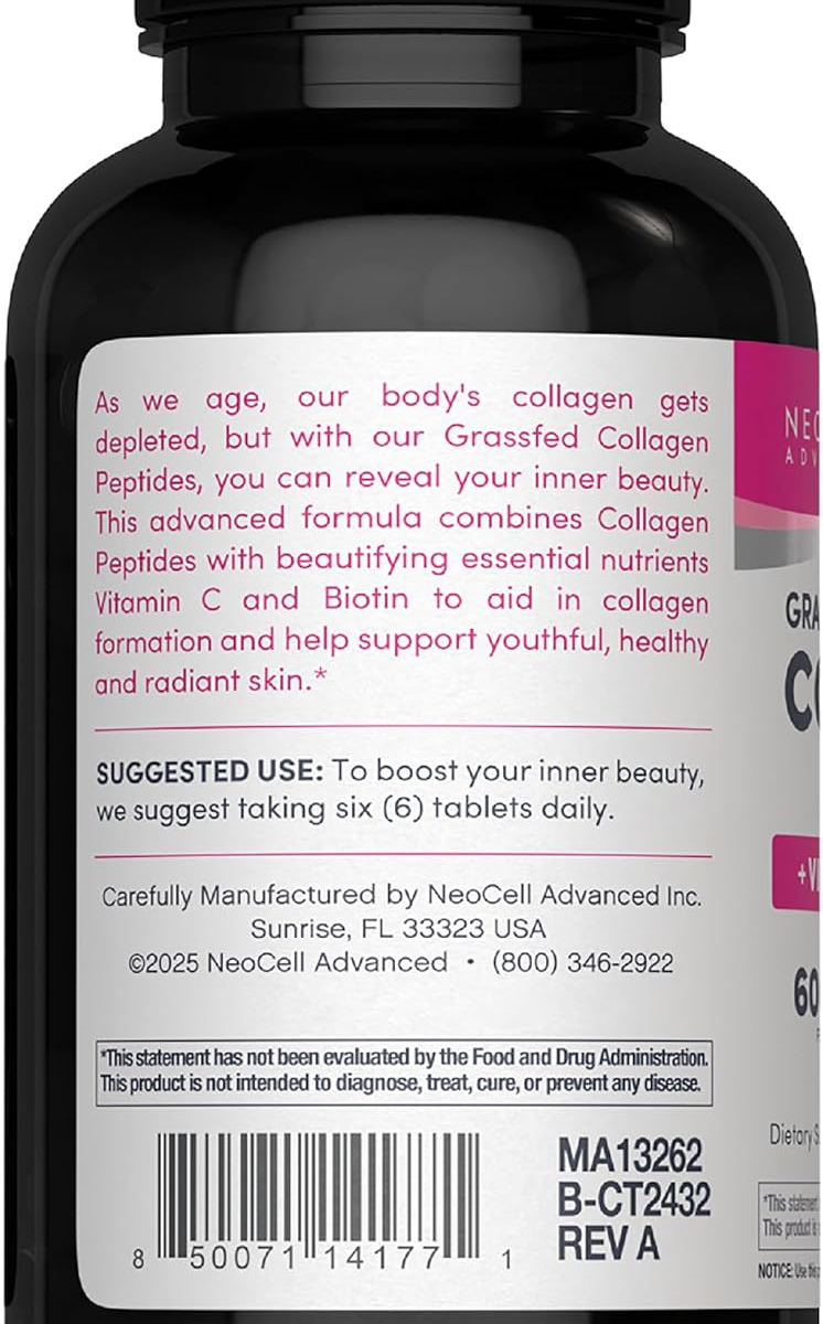 Viên Uống Collagen NeoCell Advanced Grassfed Collagen Peptides 6000 mg + Vitamin C & Biotin – Hộp 270 Viên