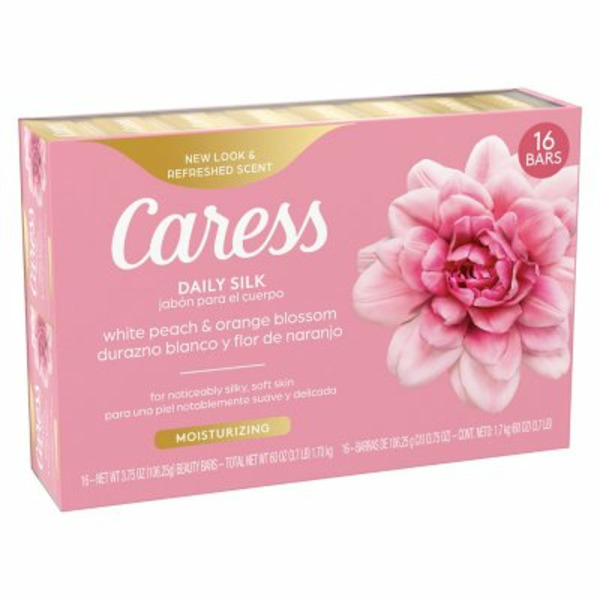 Xà Phòng Dưỡng Ẩm Hương Đào Trắng & Hoa Cam Caress Silkening Daily Silk Beauty Bar - Hộp 16 Thanh X 106g