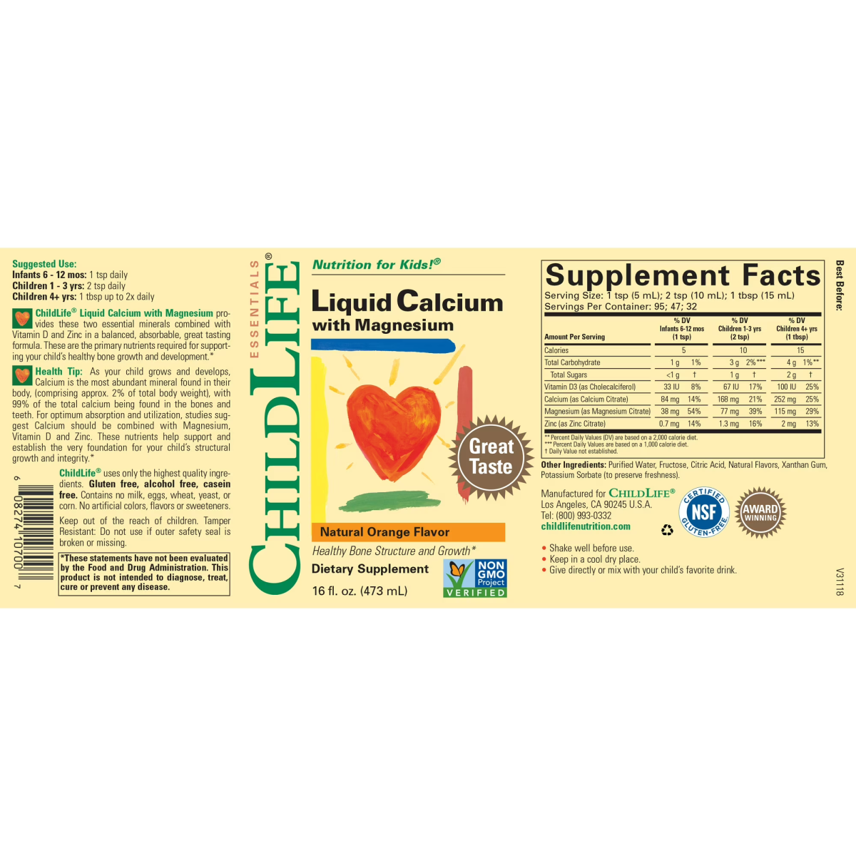 Nước Canxi Magie Vị Cam ChildLife Essentials Liquid Calcium Magnesium – Chai 16 Oz