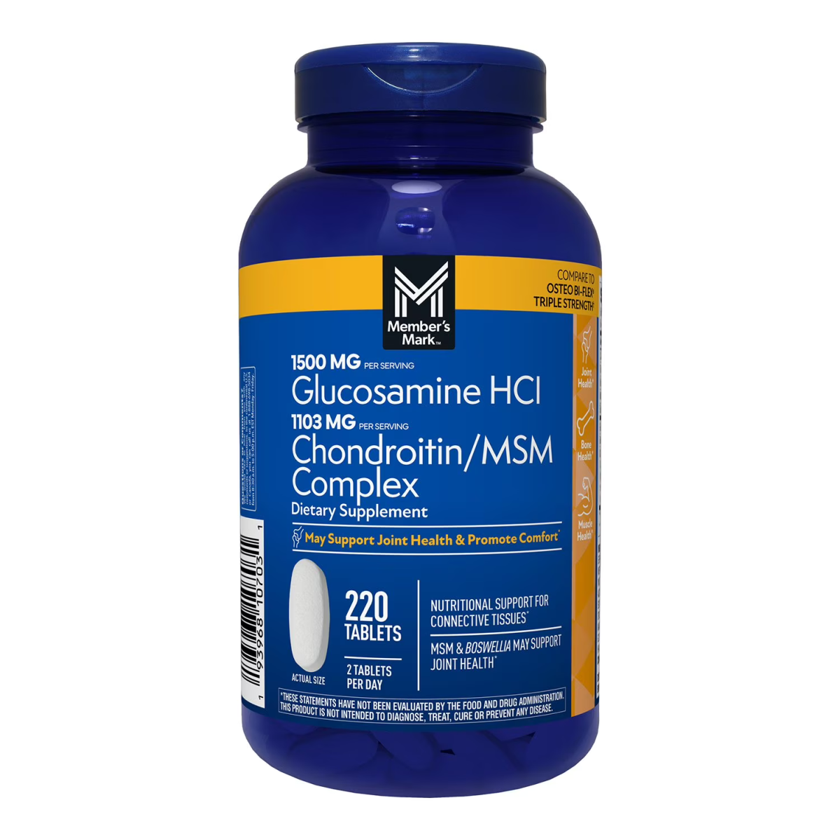 Viên Uống Hỗ Trợ Xương Khớp Member's Mark Triple Strength Glucosamine Chondroitin MSM – Hộp 220 Viên