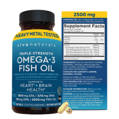 Viên Uống Dầu Cá Viva Naturals Triple-Strength Omega-3 Fish Oil 2500mg – Hộp 180 Viên