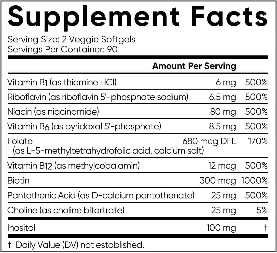 Viên Uống Vitamin B Tổng Hợp Sports Research Advanced B-Complex with Methylated Folate & B12 – Hộp 180 Viên