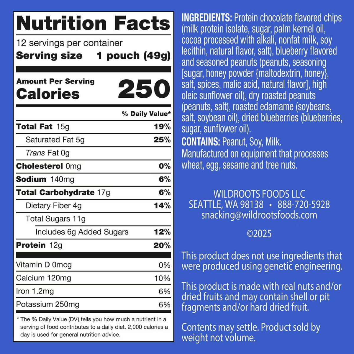 Gói Snack Hạt & Trái Cây Wild Roots Chocolatey Blueberry Protein Trail Mix – Túi 567g