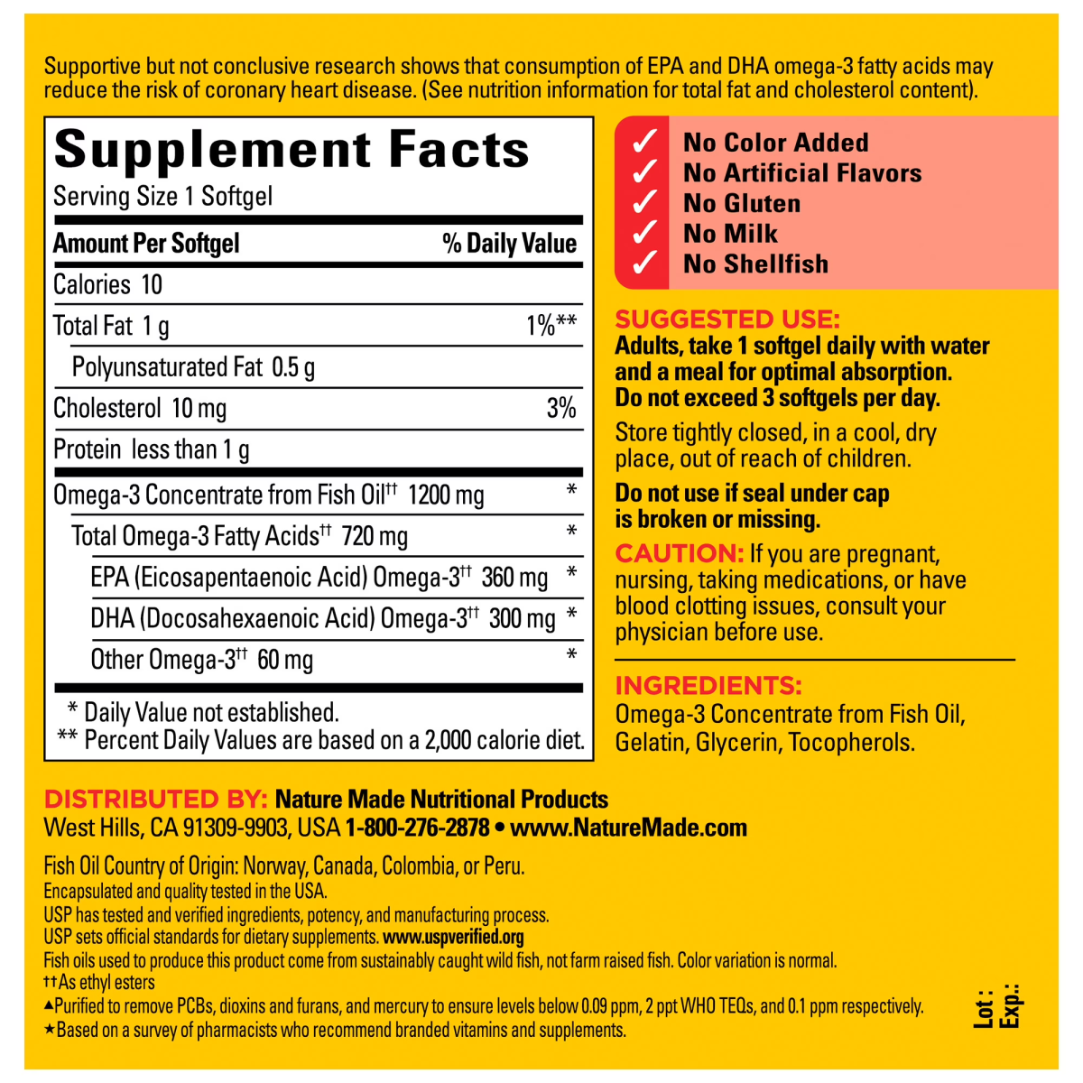 Viên Uống Dầu Cá Omega-3 Nature Made Fish Oil 1200mg One Per Day – Hộp 120 Viên