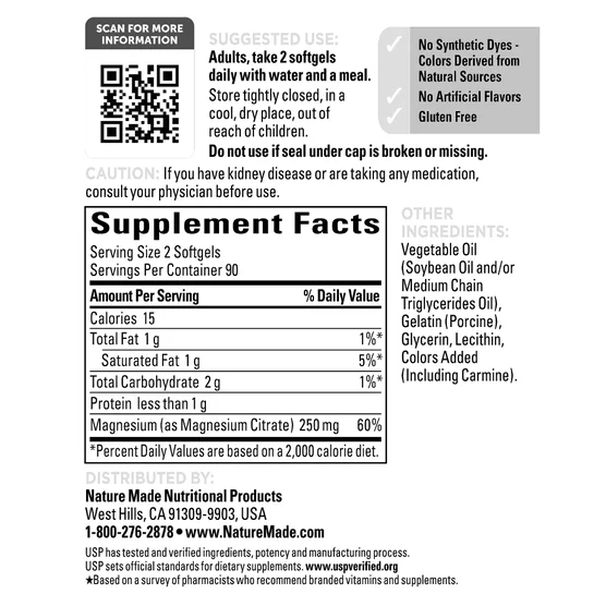 Viên Uống Nature Made Magnesium Citrate 250 mg – Hộp 180 Viên 