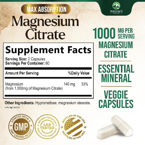 Viên Uống Magie Nature's Peak Magnesium Citrate 1000 mg – Hộp 120 Viên