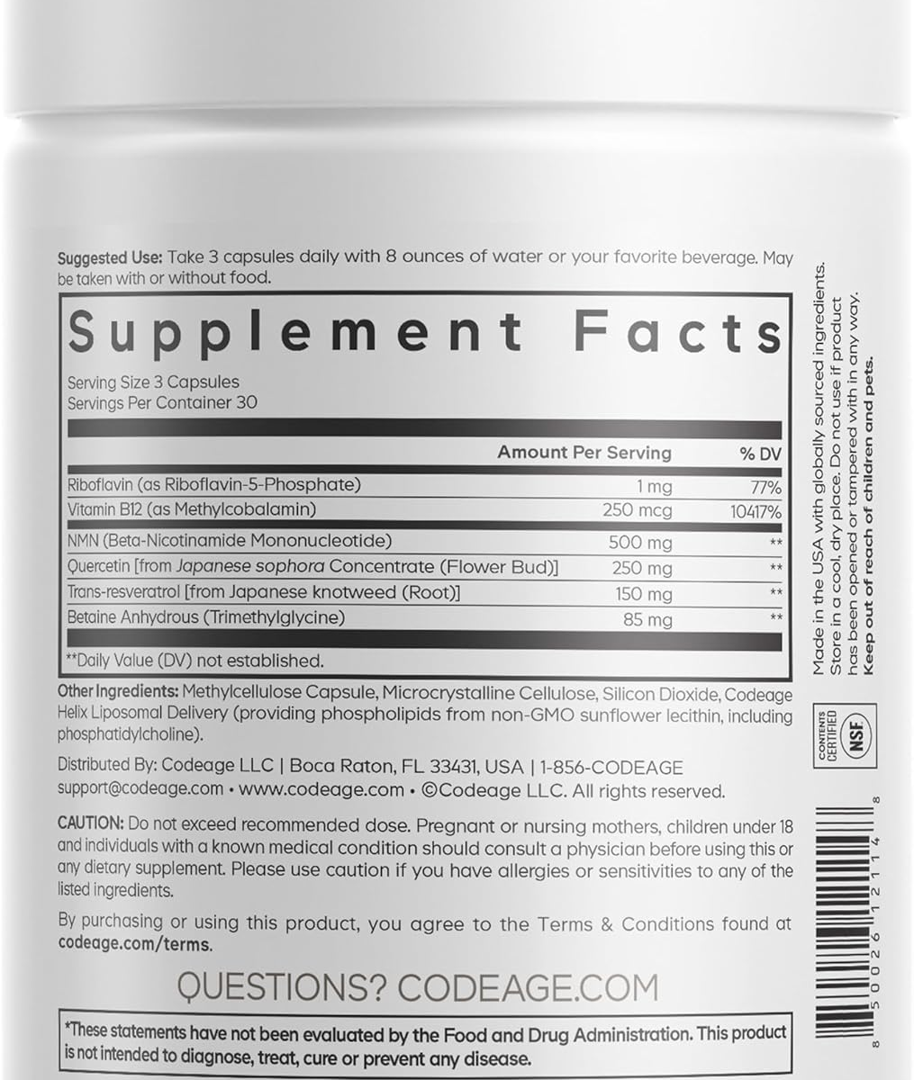 Viên Uống Codeage NMN Nicotinamide Mononucleotide + Resveratrol – Hộp 90 Viên