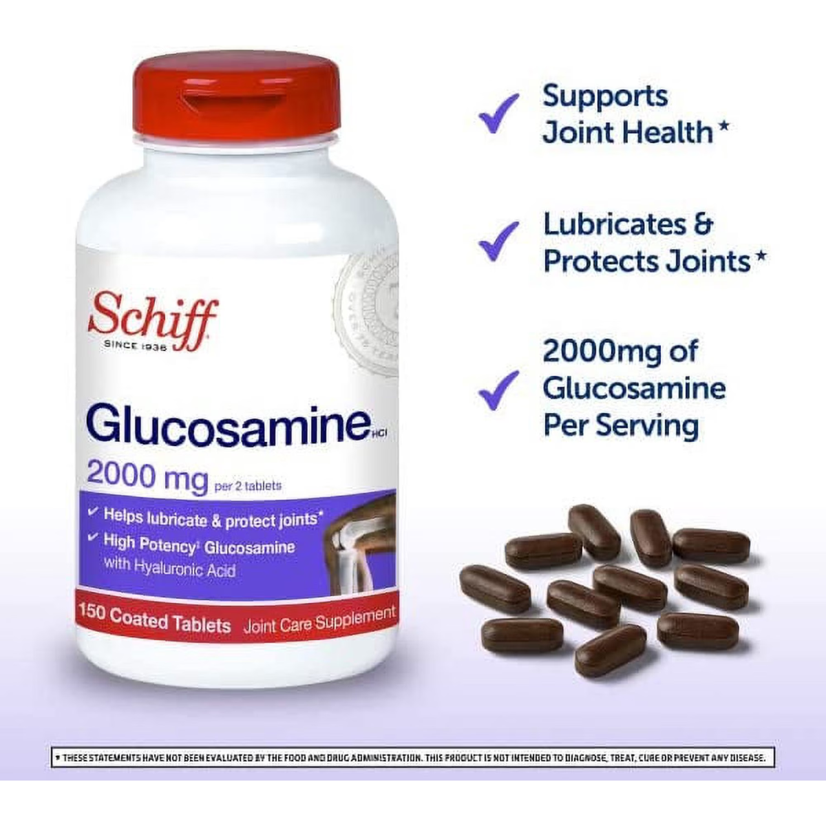 Viên Uống Hỗ Trợ Xương Khớp Schiff Glucosamine 2000 mg with Hyaluronic Acid – Set 2 Chai x 150 Viên 