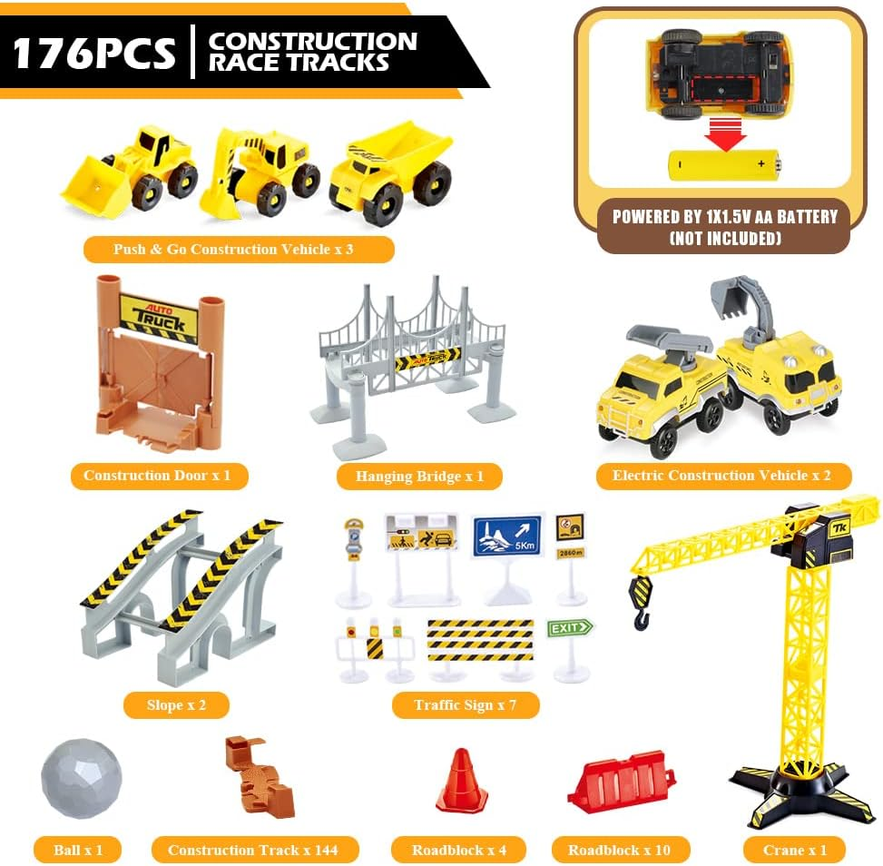Bộ Đồ Chơi Đường Đua Công Trường MINI TUDOU Construction Race Tracks Set – Kèm Xe Công Trình Chạy Pin Và 144 Đoạn Đường Ray