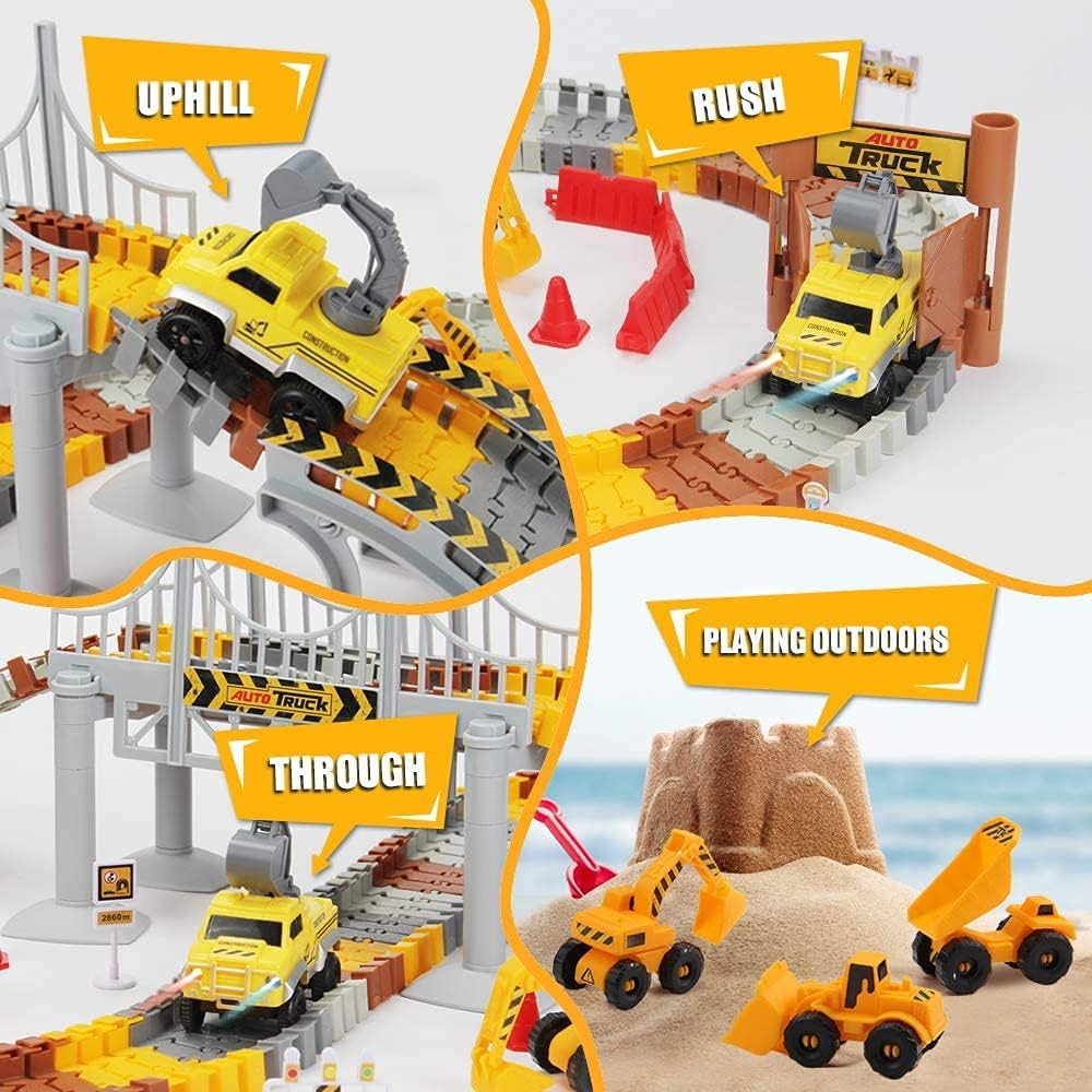 Bộ Đồ Chơi Đường Đua Công Trường MINI TUDOU Construction Race Tracks Set – Kèm Xe Công Trình Chạy Pin Và 144 Đoạn Đường Ray