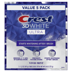 Kem Đánh Răng Làm Trắng Crest 3D White Vivid Mint Ultra Whitening Toothpaste - 5 Tuýp X 147g