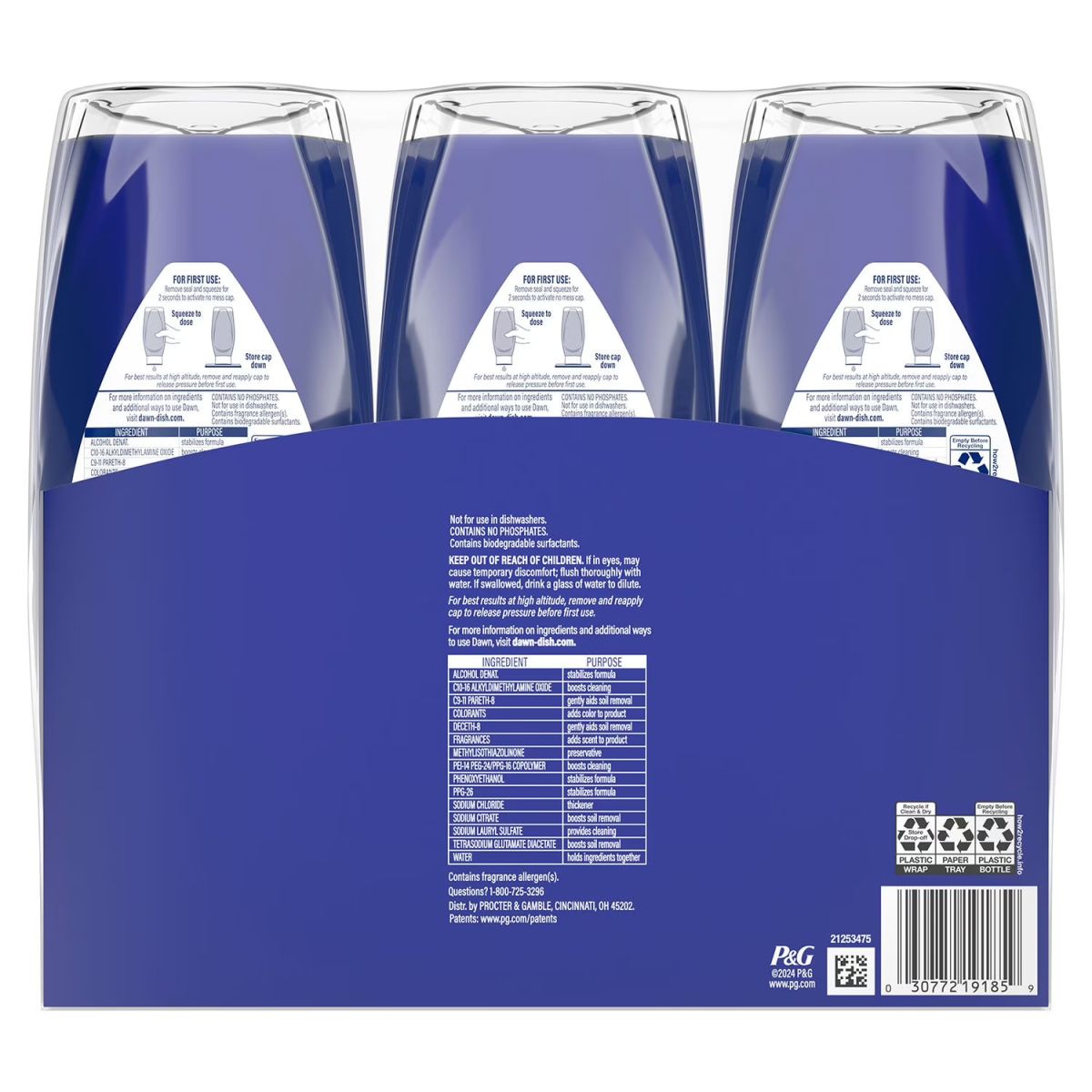 Nước rửa chén Dawn Platinum EZ-Squeeze Lemon – Set 3 Chai x 20.5 Oz