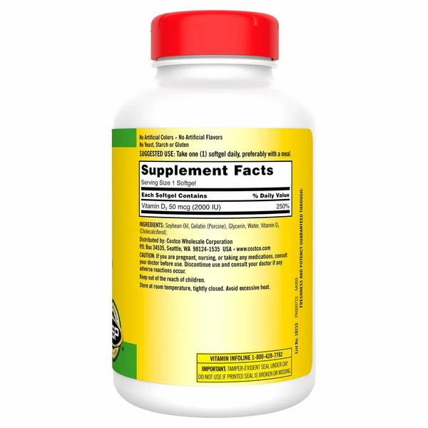 Viên Uống Bổ Sung Vitamin D3 Kirkland Signature 50 mcg – Hộp 600 Viên