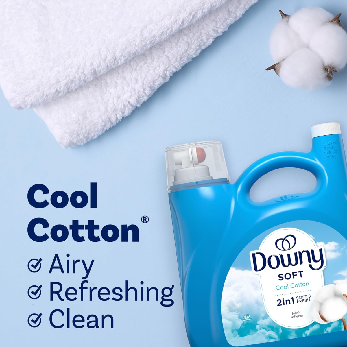 Nước Xả Vải Downy Soft Cool Cotton 2-in-1 – Chai 140 fl oz